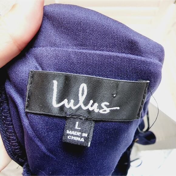 LULU'S NAVY PLEATED CRISS CROSS ADJ STRAPE DRESS SIZE LARGE NEW - Picture 8 of 9